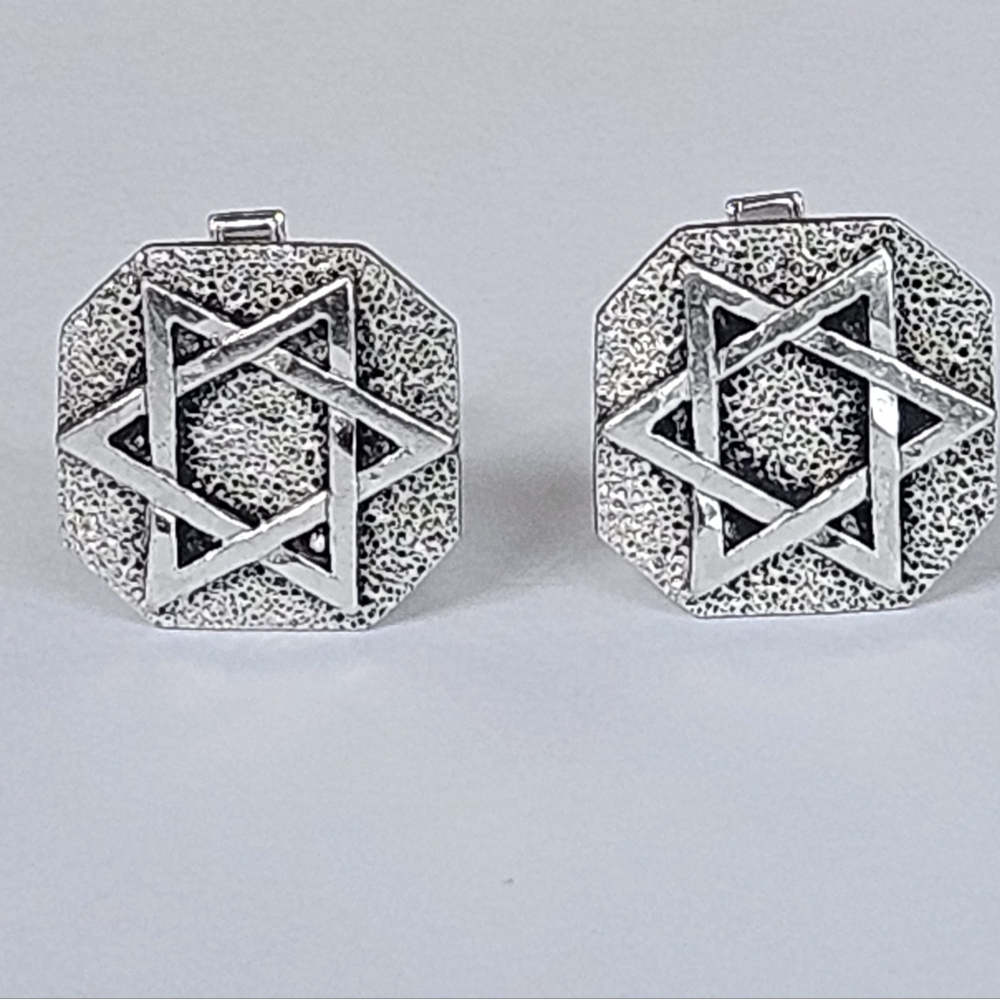 Vintage Virgil Sterling Silver Star of David Cufflinks 1” Judaica Jewish 19.7g - Picture 9 of 10